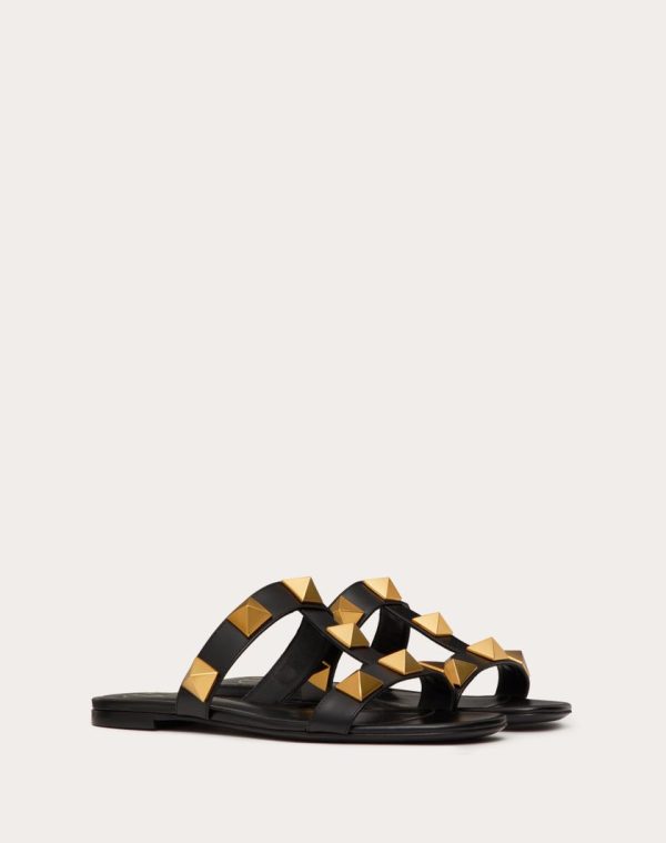 FLAT ROMAN STUD CALFSKIN SLIDE SANDAL