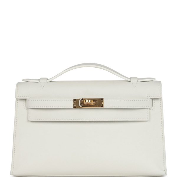 Hermes Kelly Pochette White Swift Gold Hardware