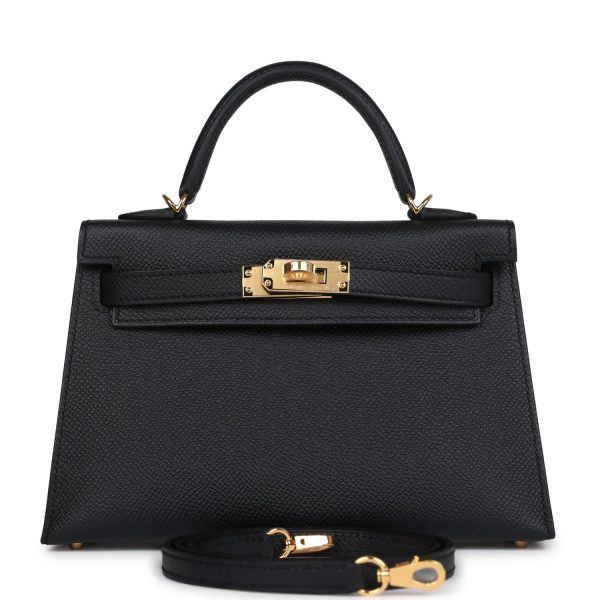 Hermes Kelly Sellier 20 Black Epsom Gold Hardware