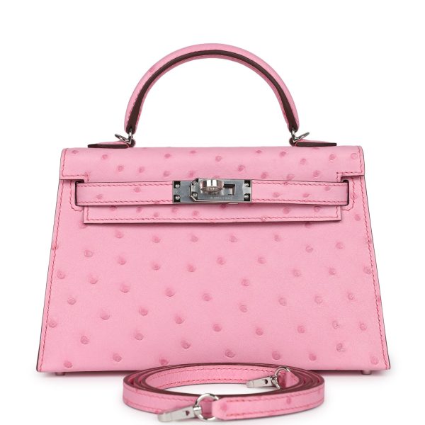 Hermes Kelly Sellier 20 Bubblegum Ostrich Palladium Hardware