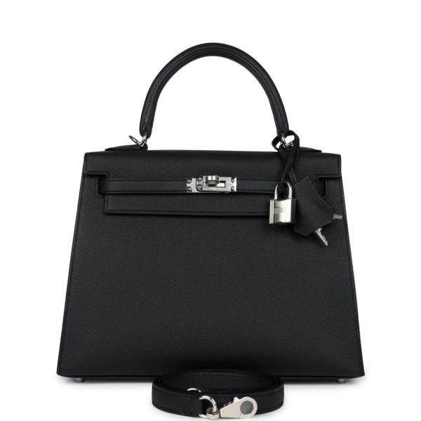 Hermes Kelly Sellier 25 Black Epsom Palladium Hardware
