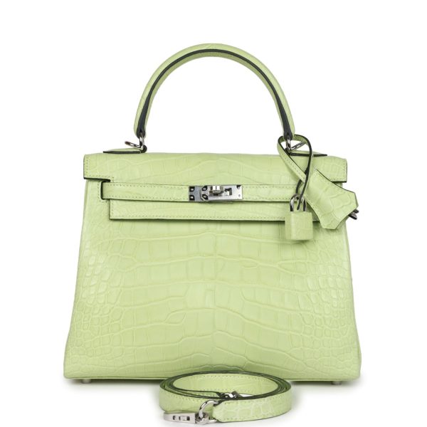 Hermes Kelly Retourne 25 Jaune Bourgeon Matte Alligator Palladium Hardware