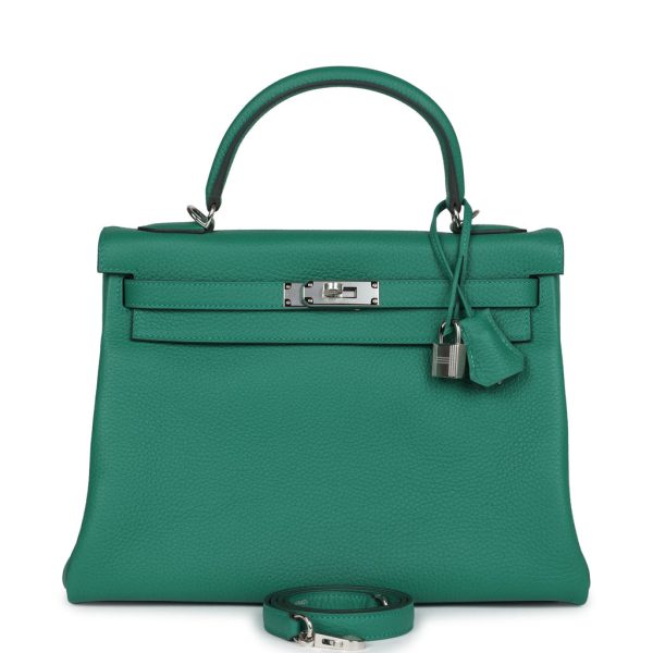 Hermes Kelly Retourne 32 Vert Vertigo Clemence Palladium Hardware