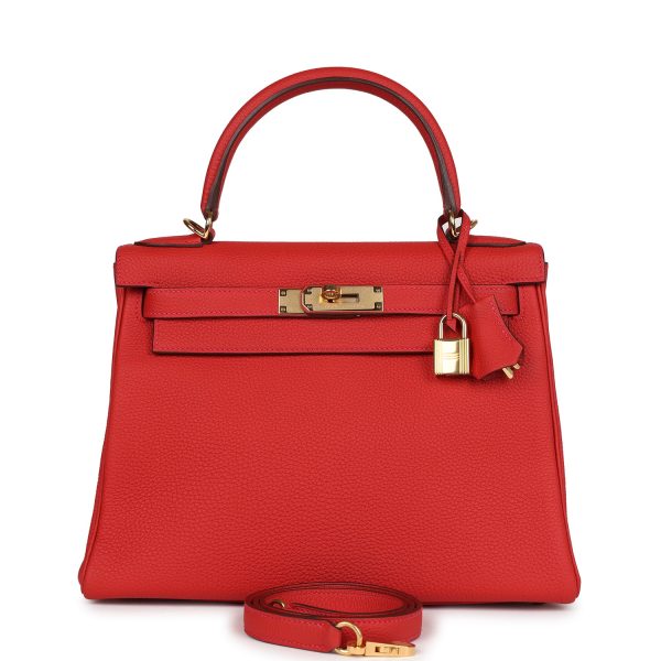 Hermes Kelly Retourne 28 Geranium Togo Gold Hardware