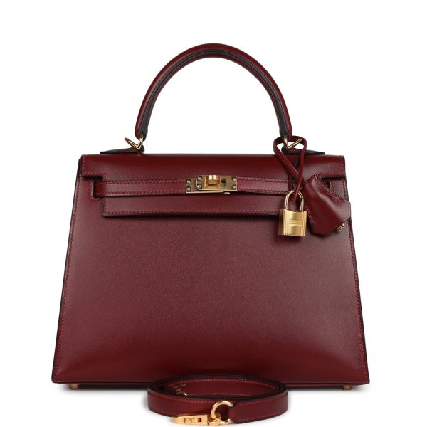 Hermes Kelly Sellier 25 Rouge H Box Gold Hardware