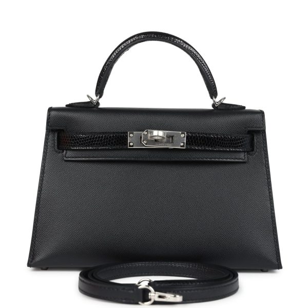 Hermes Kelly Sellier 20 Black Madame and Shiny Varanus Lizard Touch Palladium Hardware