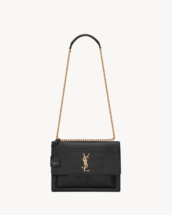 YSL Sunset Large in Crocodile-Embossed Leather