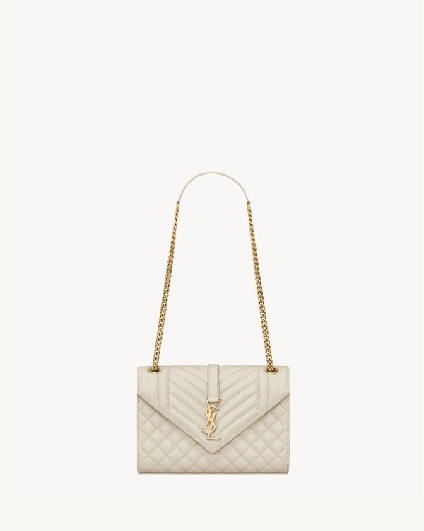 YSL Envelope Medium in Quilted Grain De Poudre Embossed Leather