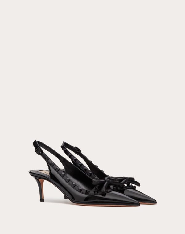 ROCKSTUD BOW SLINGBACK PUMP IN PATENT LEATHER WITH MATCHING STUDS 60MM