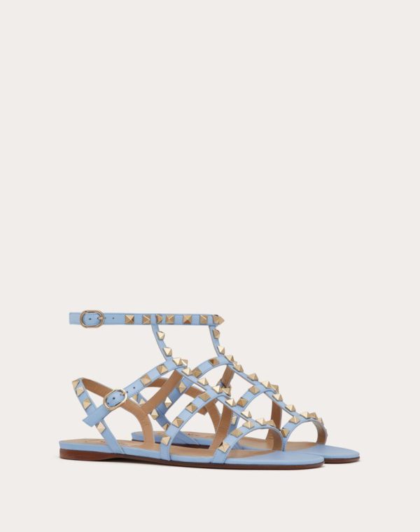 ROCKSTUD FLAT CALFSKIN SANDAL WITH STRAPS