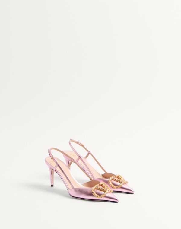VLOGO SIGNATURE SLINGBACK PUMP IN LAMINATED NAPPA LEATHER 80MM