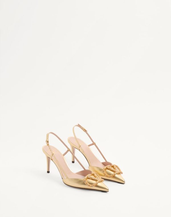 VLOGO SIGNATURE SLINGBACK PUMP IN LAMINATED NAPPA LEATHER 80MM