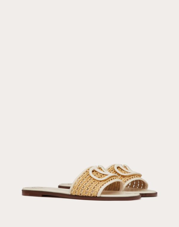 VLOGO SIGNATURE WOVEN RAFFIA SLIDE SANDAL 80MM
