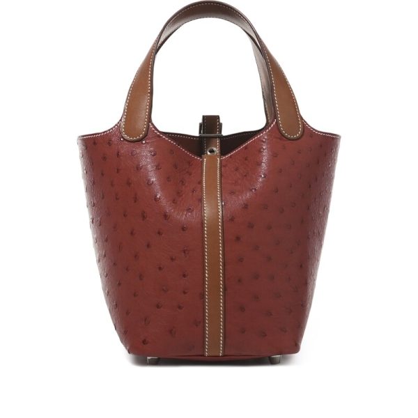 Hermes Fauve Barenia and Brique Ostrich Touch Picotin Lock 18 Palladium Hardware