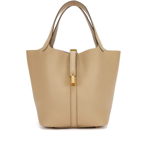 Hermes Beige Marfa Clemence Picotin Lock 22 Gold Hardware