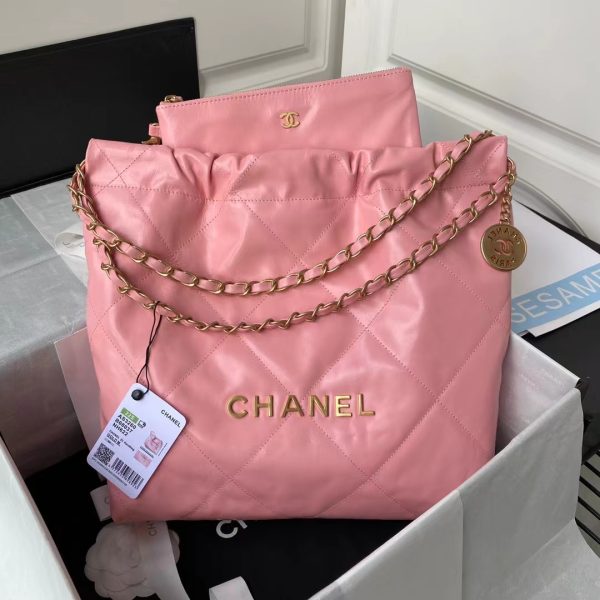Chanel 22 AS3260 Small Bag Pink Calfskin Gold Hardware