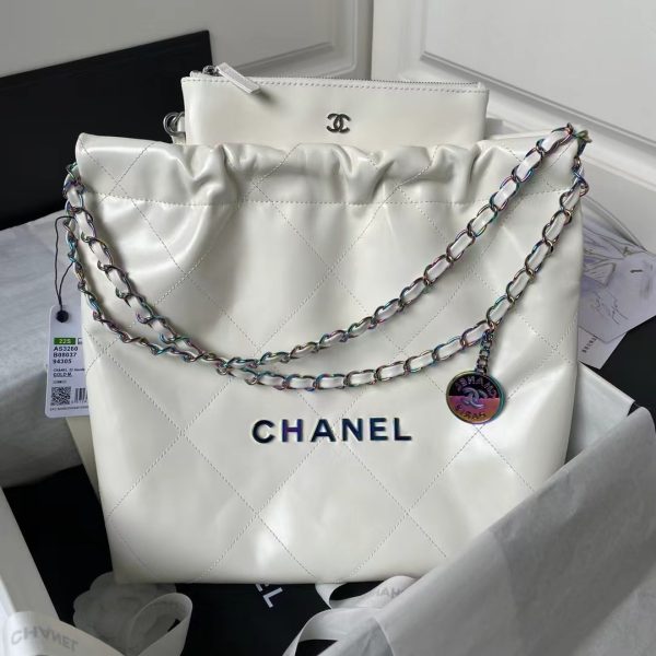 Chanel 22 AS3260 Small Bag White Calfskin Silver Gradient Hardware