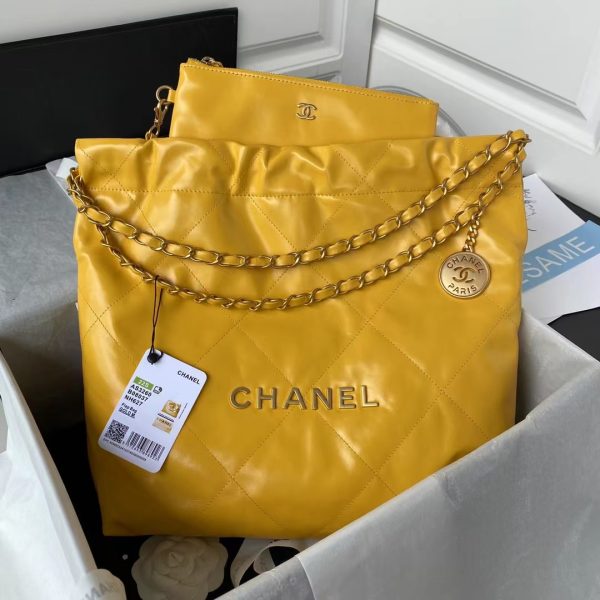 Chanel 22 AS3260 Small Bag Yellow Calfskin Gold Hardware