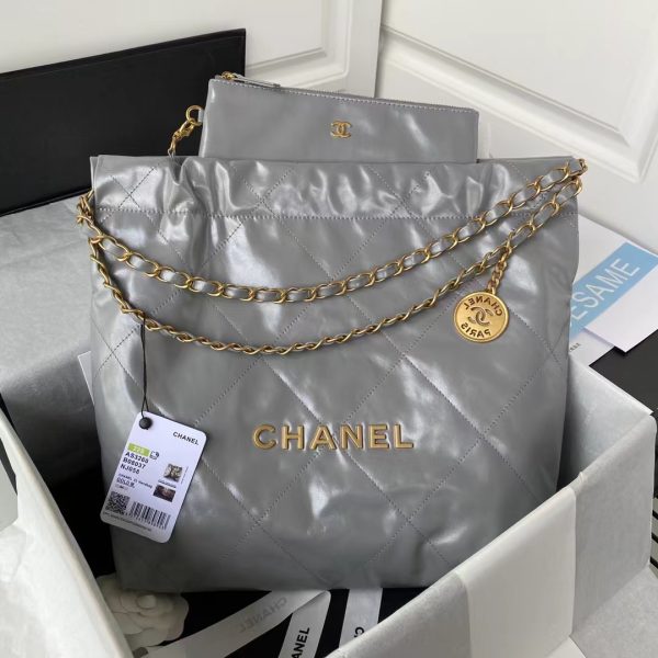 Chanel 22 AS3260 Small Bag Grey Calfskin Gold Hardware