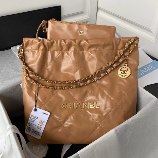 Chanel 22 AS3260 Small Bag Brown Calfskin Gold Hardware