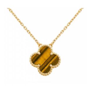 [Lucky Star]CLOVER 15MM YELLOW TIGER'S EYE AGATE NECKLACE