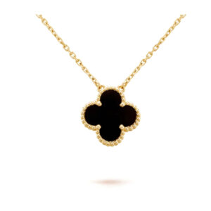 [Lucky Star]CLOVER 15MM BLACK ONYX SINGLE FLOWER NECKLACE