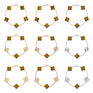 [Lucky Star]  CLOVER 5 MOTIFS TIGER EYE BRACELET COLLECTION